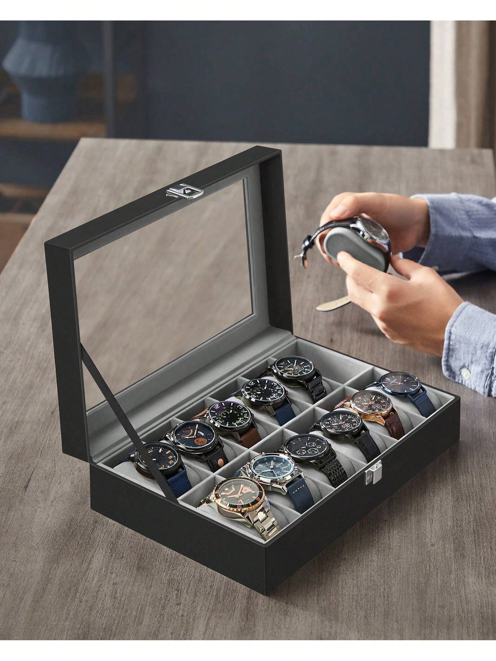 12-Slot Lockable Watch Box wit - Model Kit Display recension och pris